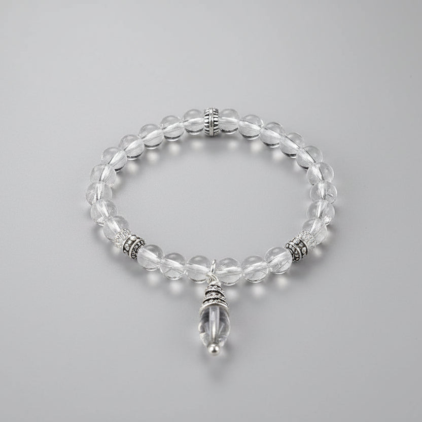 Round Sphatik Bracelet in Elastic with Trinklet-12 mm