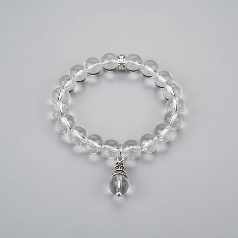 Round Sphatik Bracelet in Elastic with Trinklet-10 mm