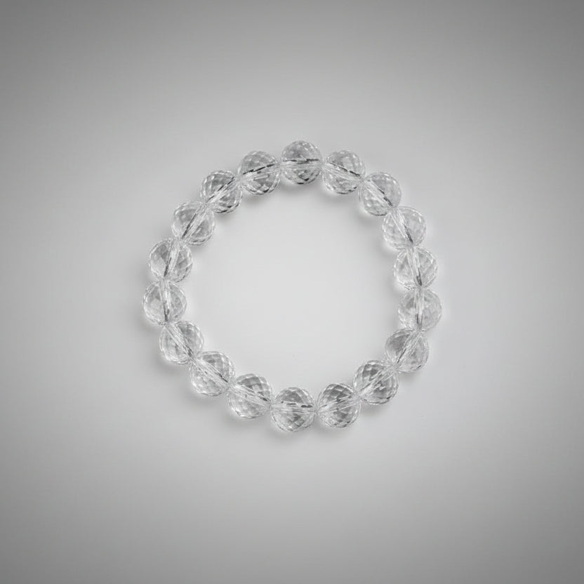 Round Faceted Sphatik Bracelet in Elastic-10 mm