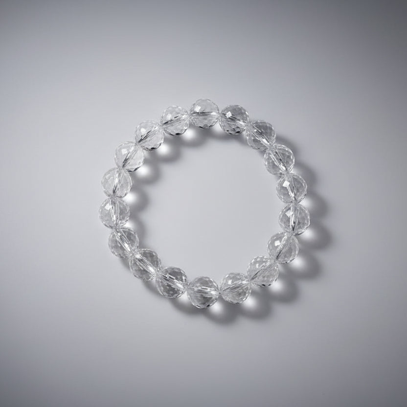 Round Faceted Sphatik Bracelet in Elastic-12 mm