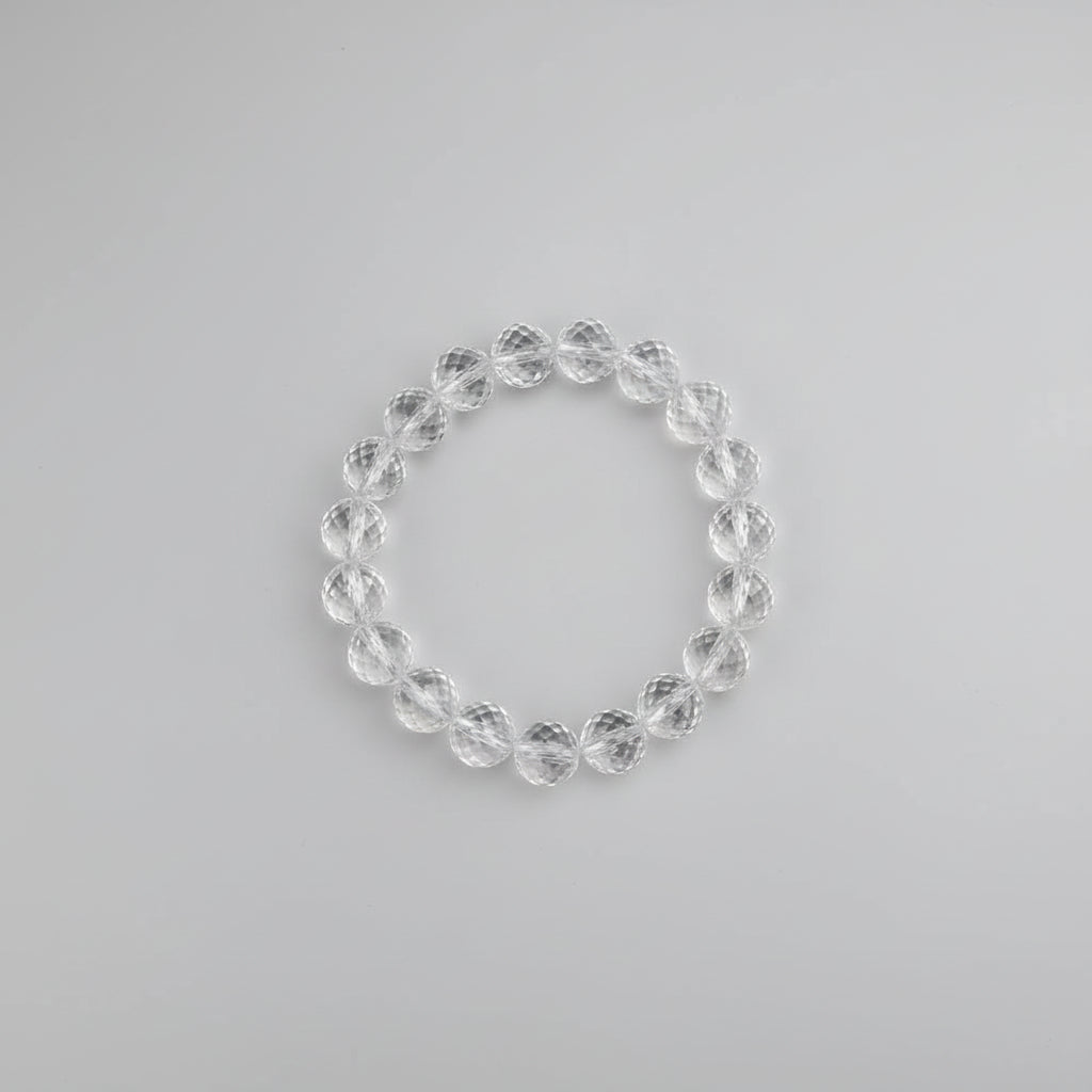 Round Faceted Sphatik Bracelet in Elastic-14 mm