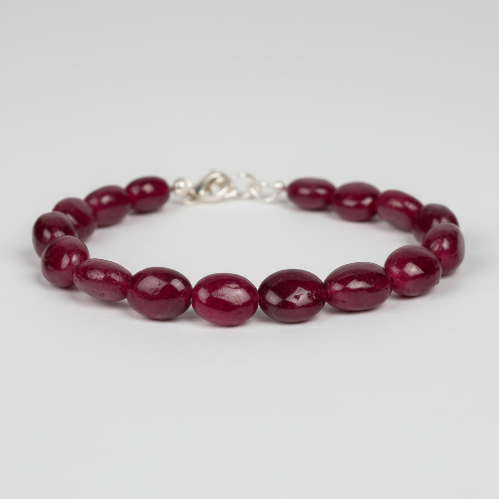 Ruby Oval Beads Bracelet-Thread