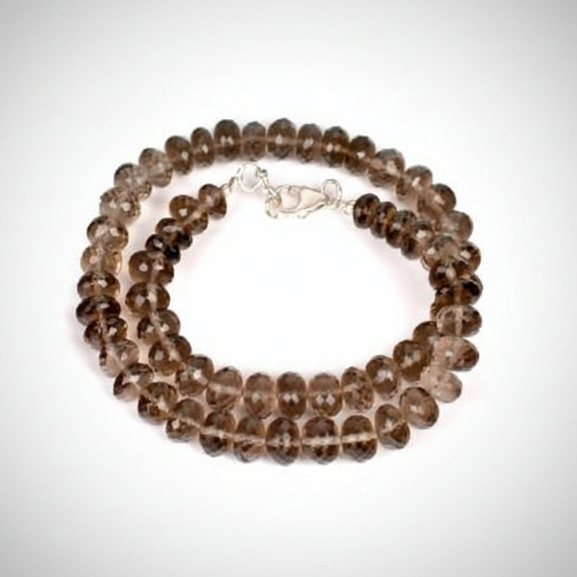 Smoky Quartz Faceted Button Shaped Beads Necklace-72.5 gms