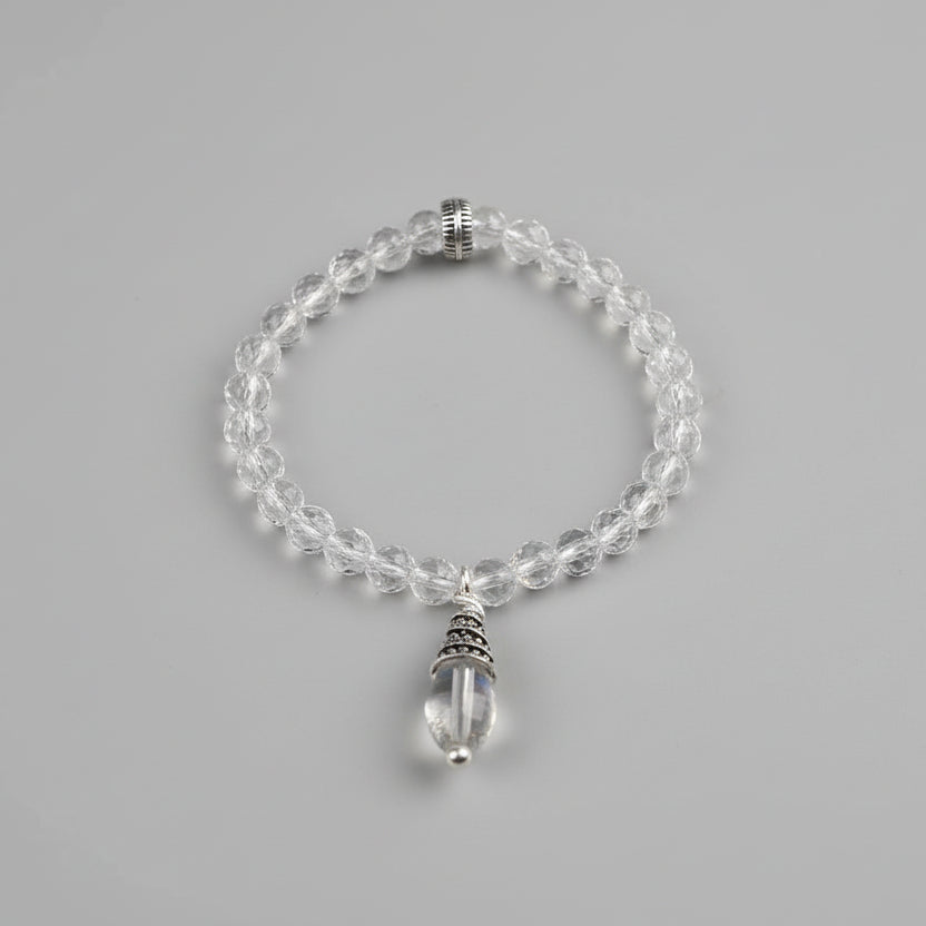 Round Faceted Sphatik Bracelet in Elastic with Trinklet-12 mm