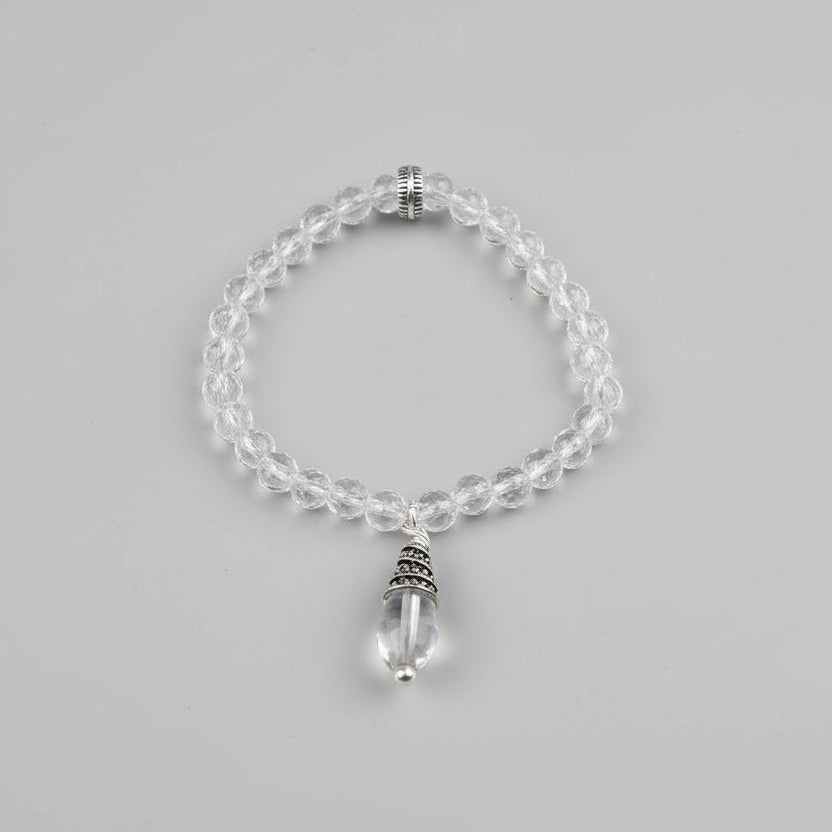 Round Faceted Sphatik Bracelet in Elastic with Trinklet-10 mm