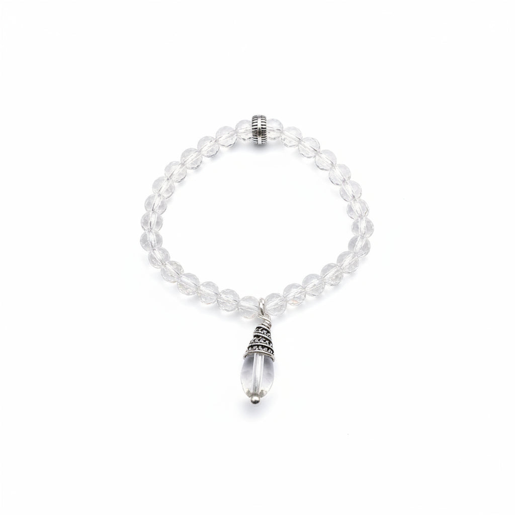 Round Faceted Sphatik Bracelet in Elastic with Trinklet-8 mm