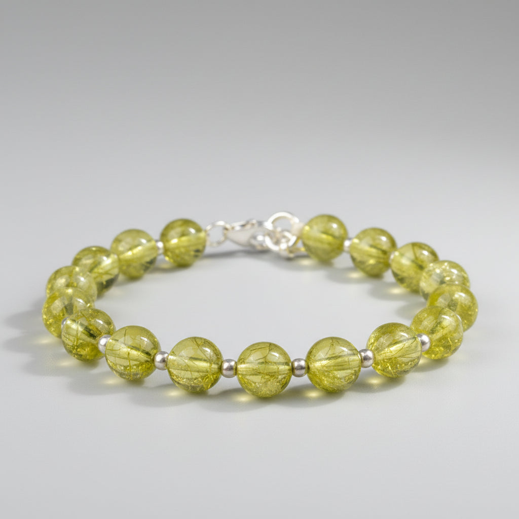 Peridot 925 Silver Ball Bracelet-8 mm