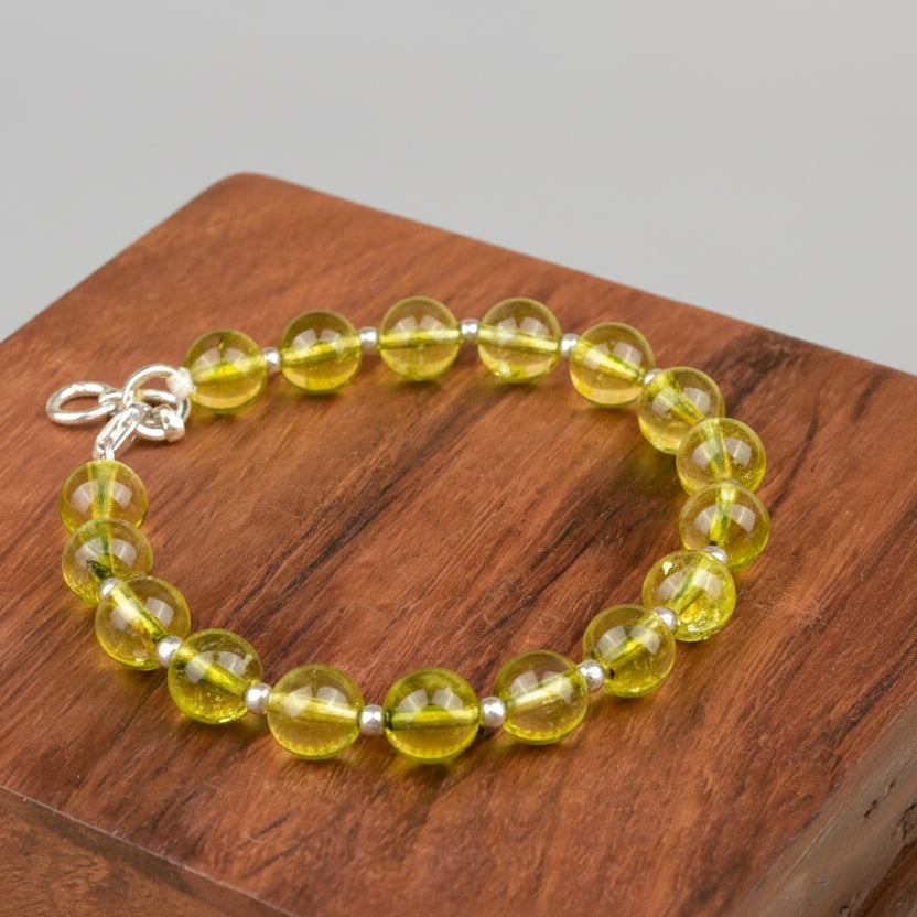 Peridot 925 Silver Ball Bracelet-6 mm