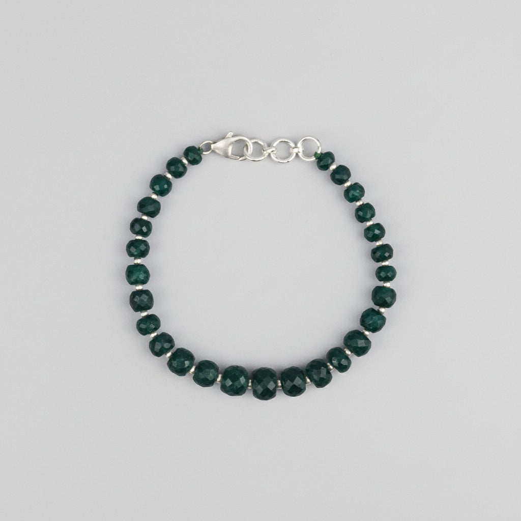 Emerald Button Shape Faceted 925 Silver Ball Bracelet-73.7 carats