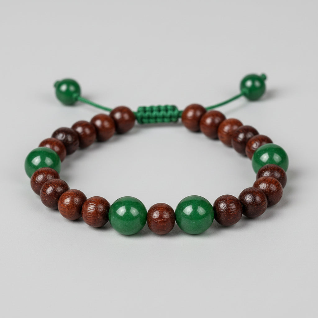 Red Sandalwood and Green Onyx Bracelet