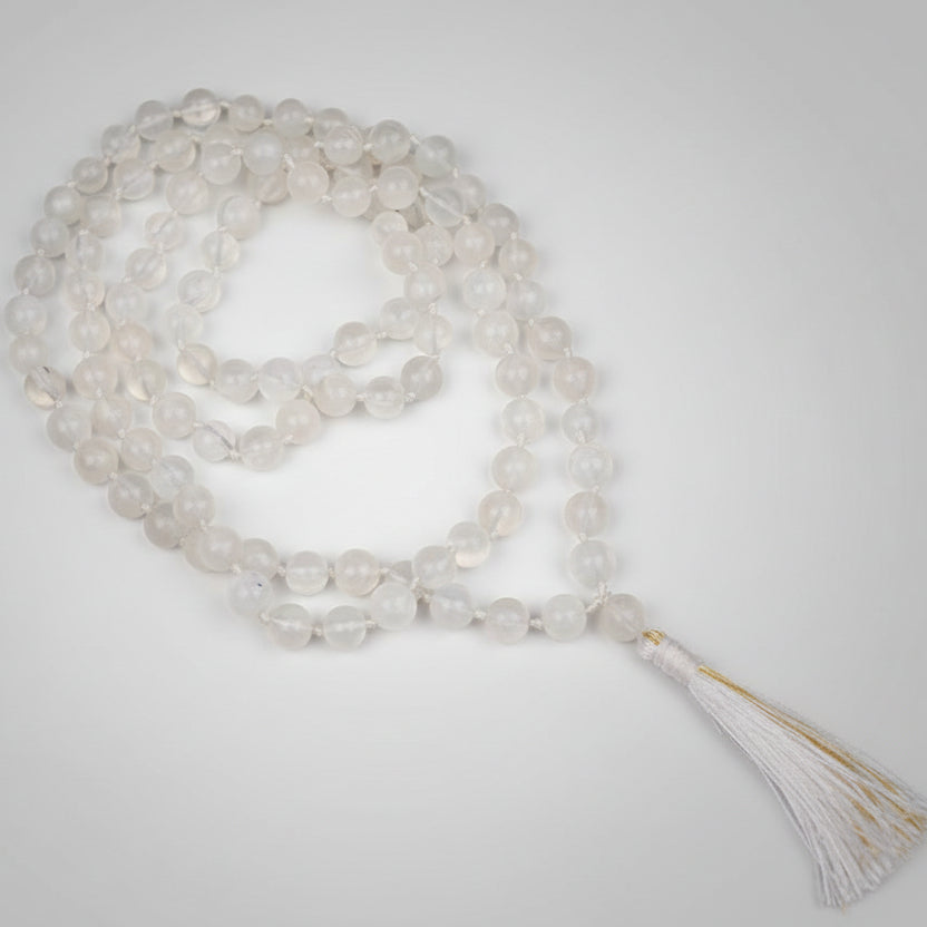 Moonstone Round Mala-108+1 Beads (Size: 8 mm)