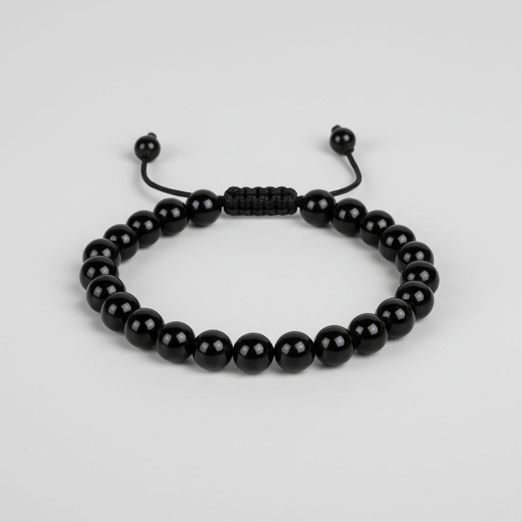 Black Agate Bracelet (8 mm)-Adjustable Thread