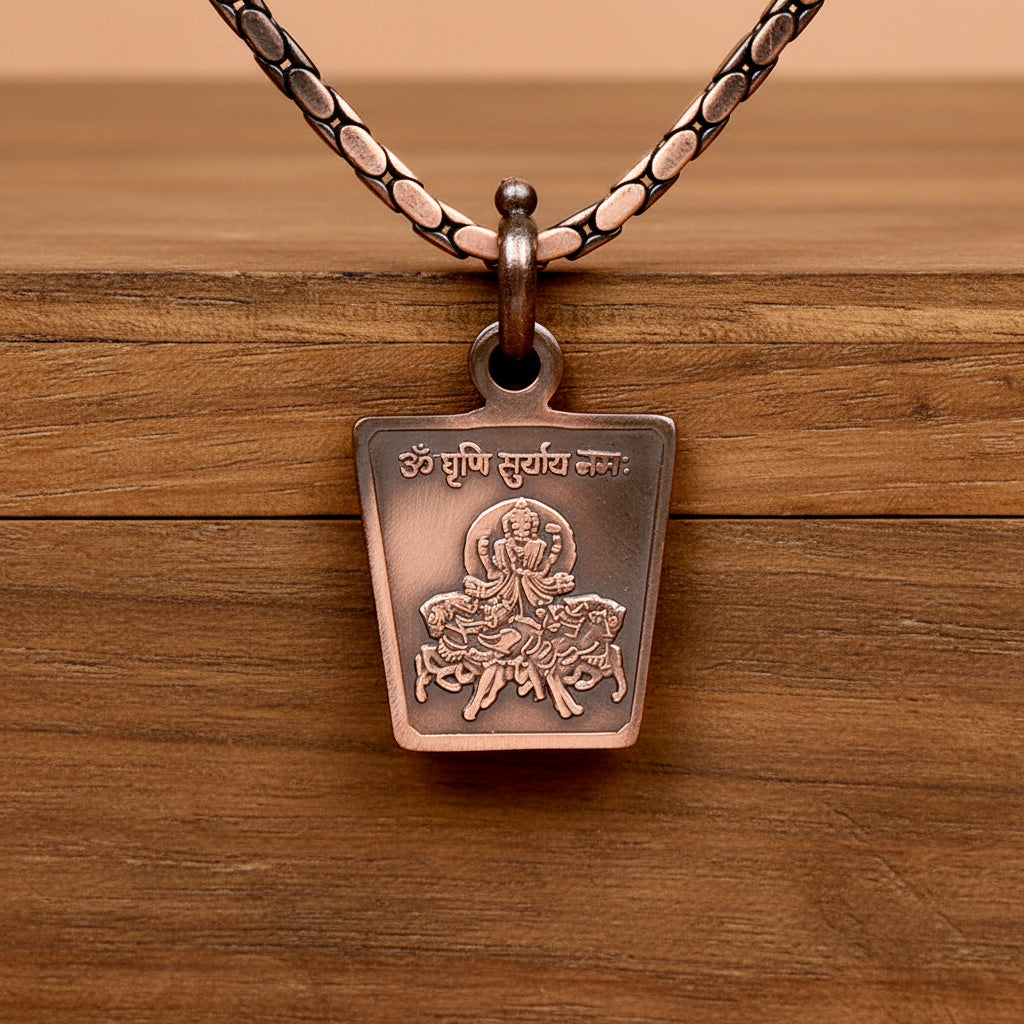 Surya Yantra Copper Locket-With Copper Chain