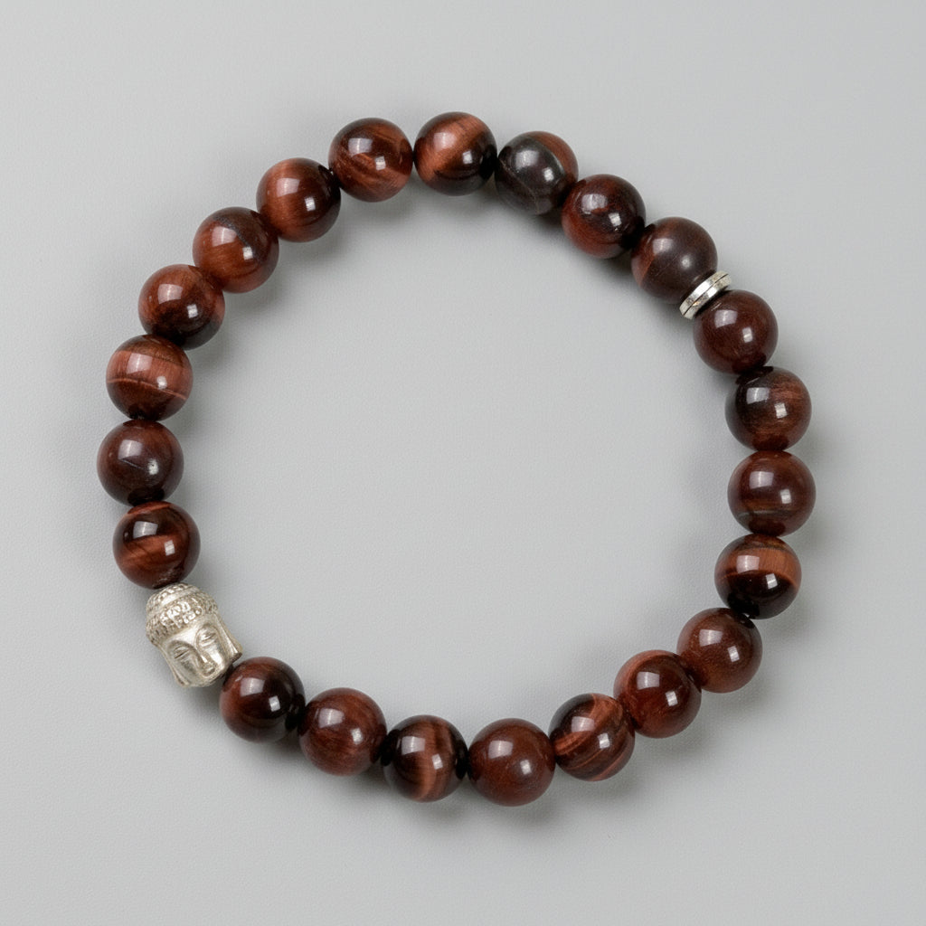 Red Tiger Eye Buddha Charm Bracelet-10 mm