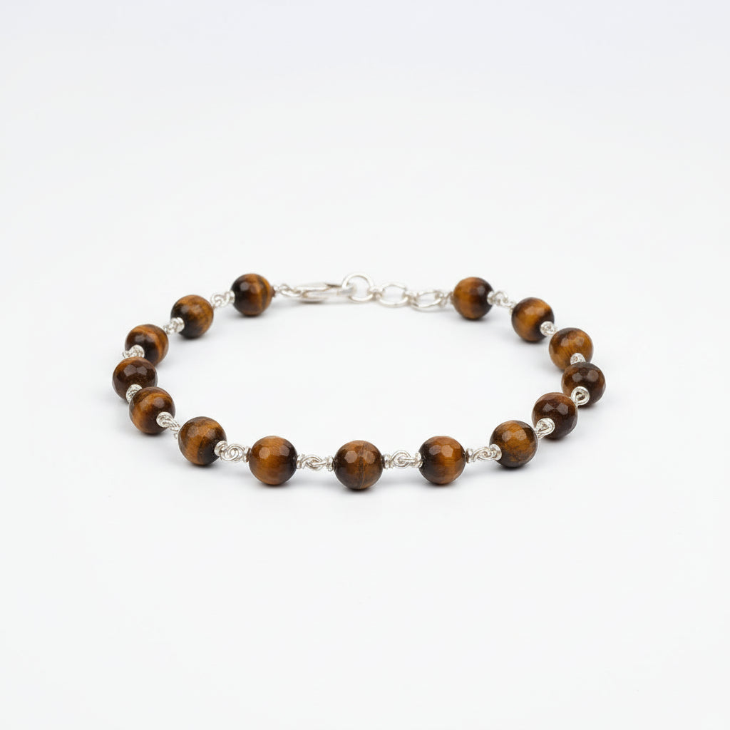 Tiger Eye Faceted 925 Silver Wire Bracelet-8 mm