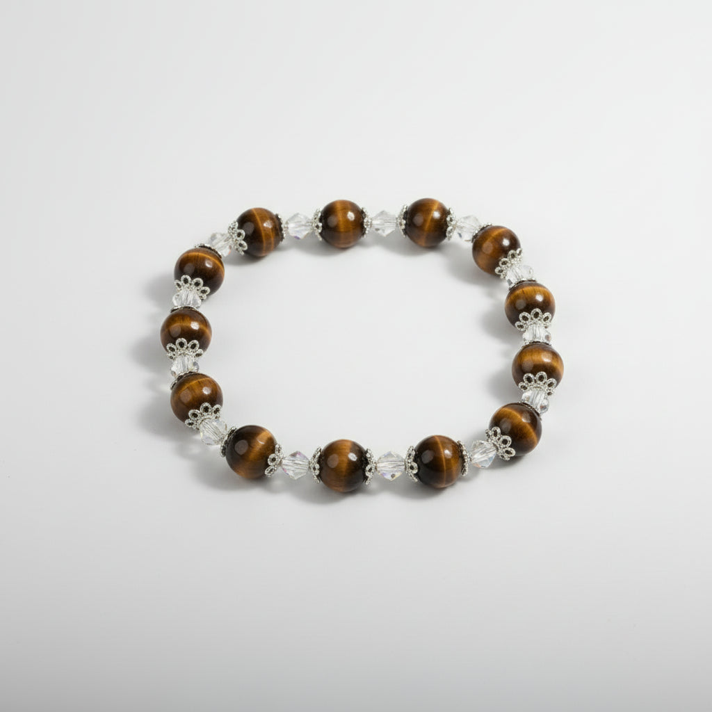 Tiger Eye Faceted 925 Silver Wire Bracelet-6 mm