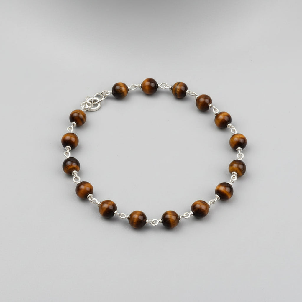 Tiger Eye 925 Silver Wire Bracelet-8 mm