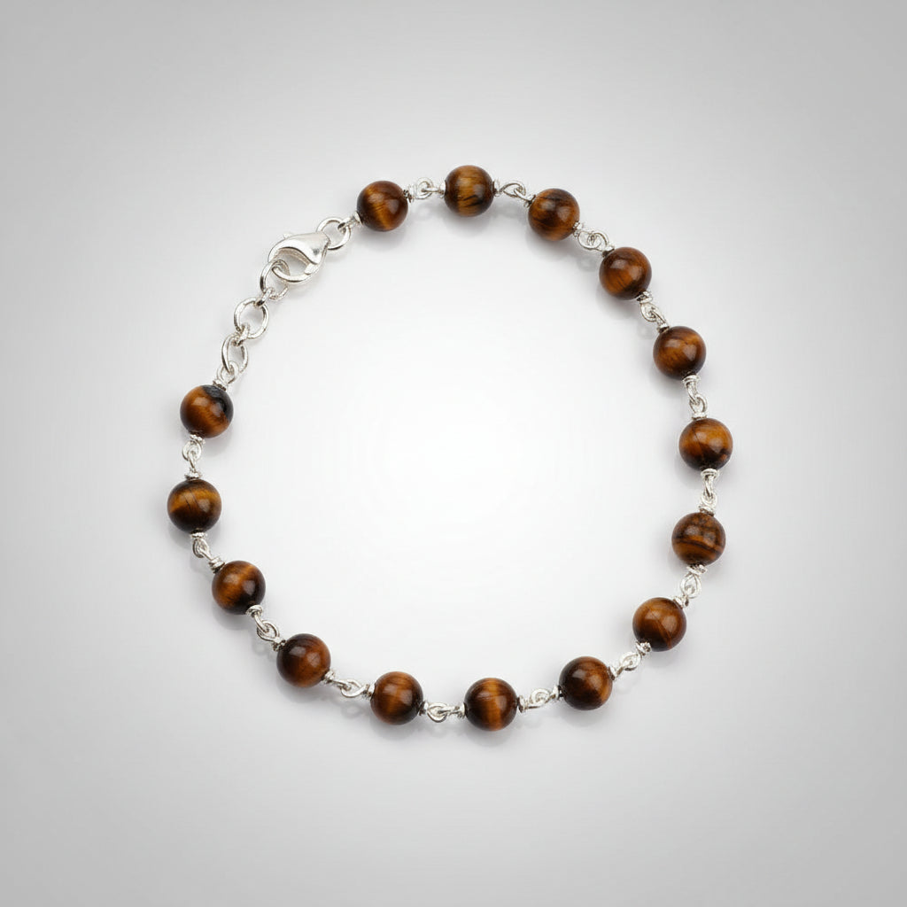 Tiger Eye 925 Silver Wire Bracelet-6 mm