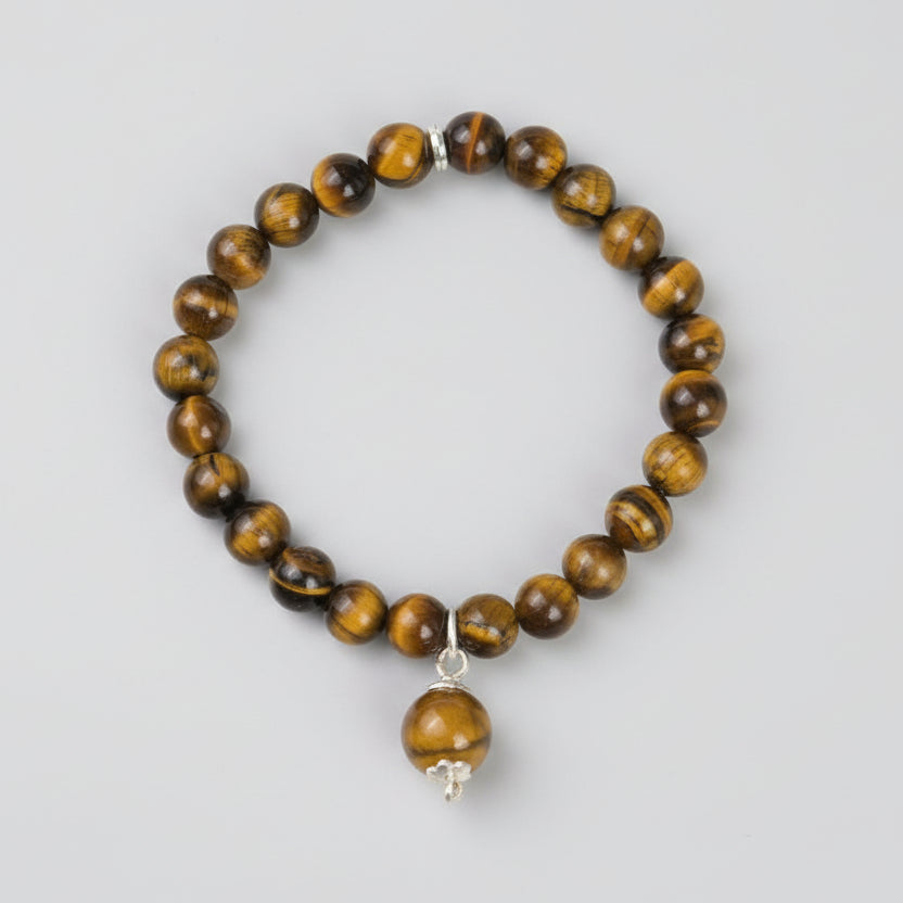 Tiger Eye Silver Trinklet Bracelet-8 mm
