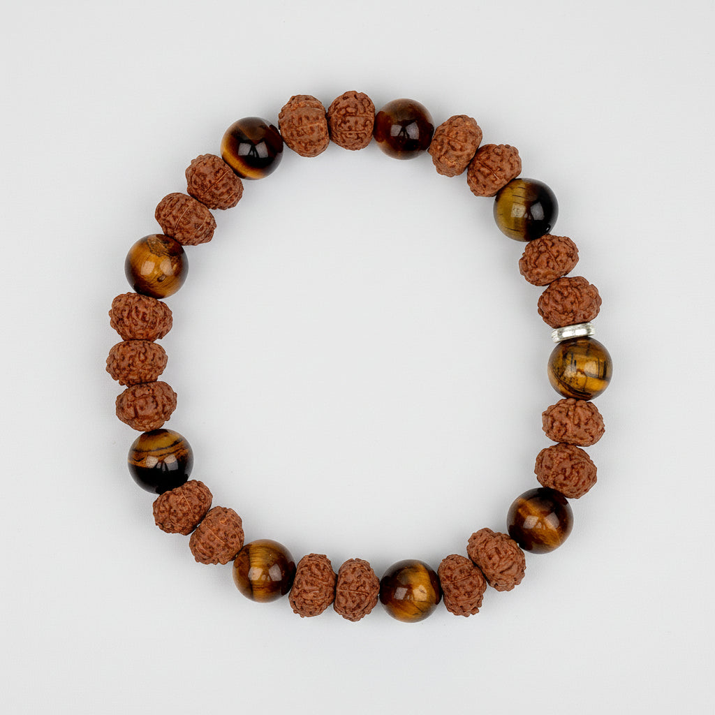 Tiger Eye & 8 Mukhi Rudraksha Bracelet-8 mm