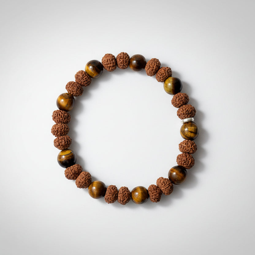 Tiger Eye & 8 Mukhi Rudraksha Bracelet-10 mm