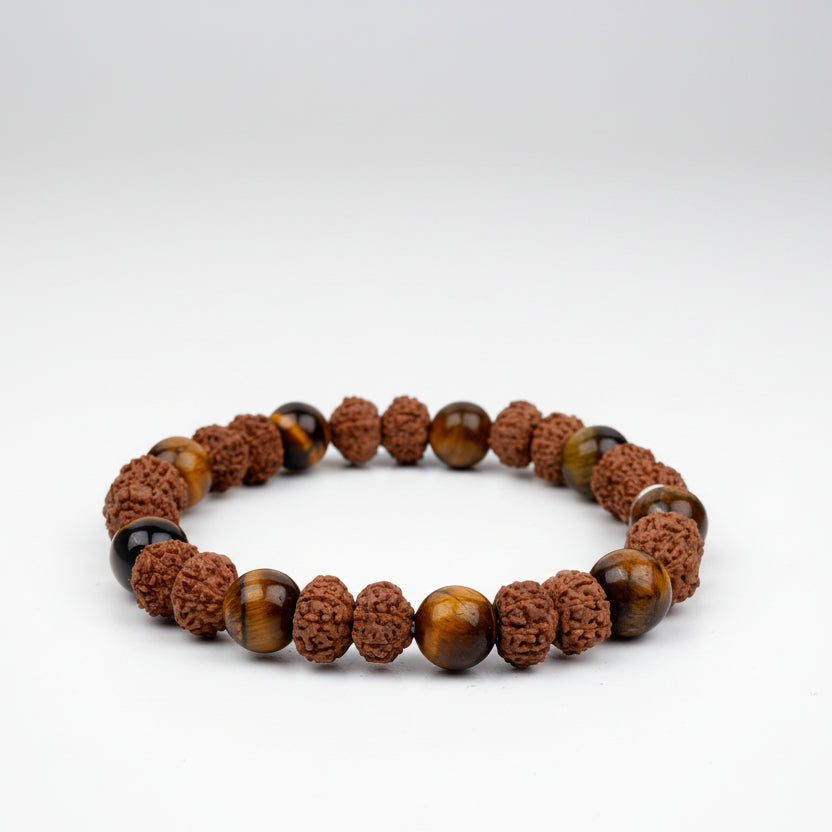 Tiger Eye & 8 Mukhi Rudraksha Bracelet-8 mm