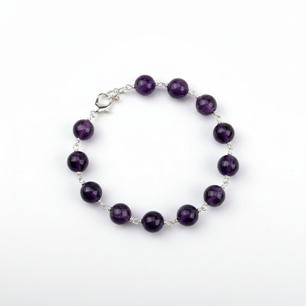 Amethyst German Silver Wire Bracelet-6 mm