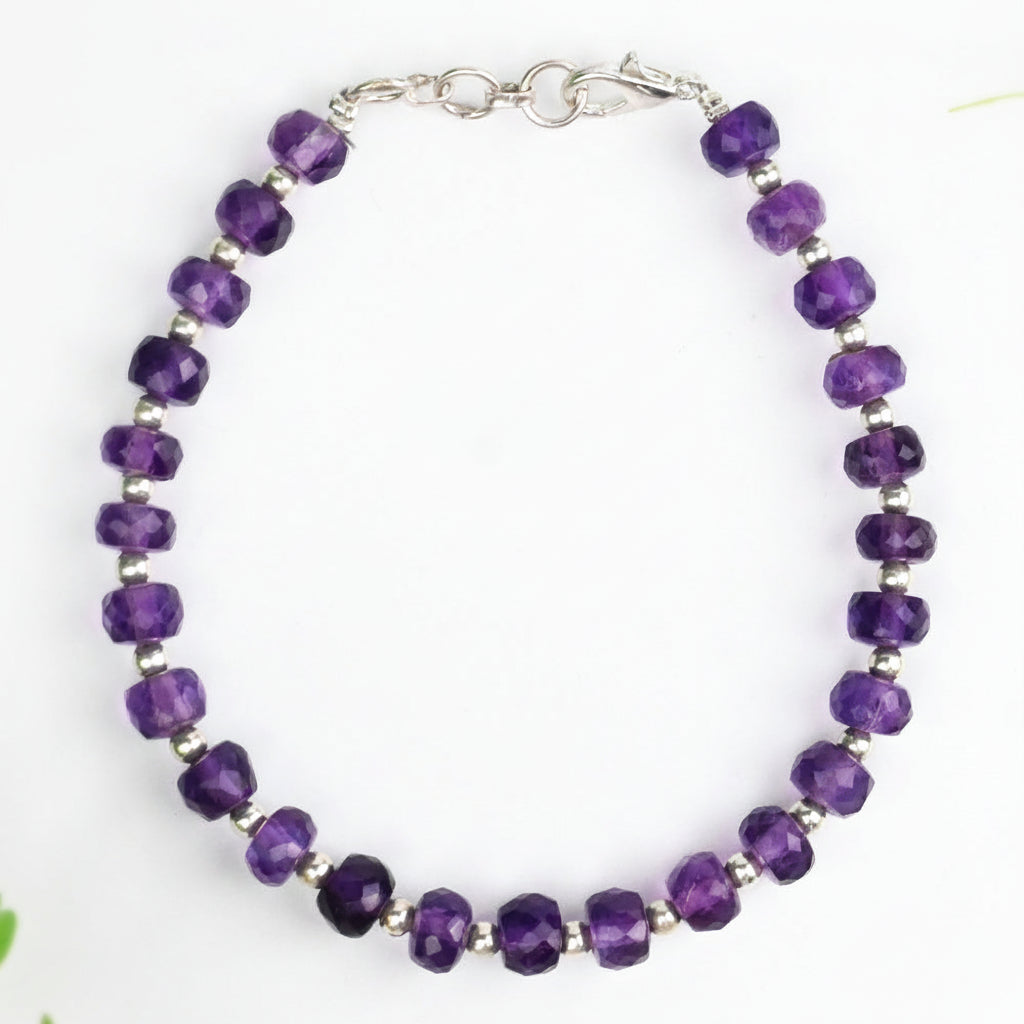 Amethyst Faceted Button Shape Beads German Silver Balls Bracelet-5 mm