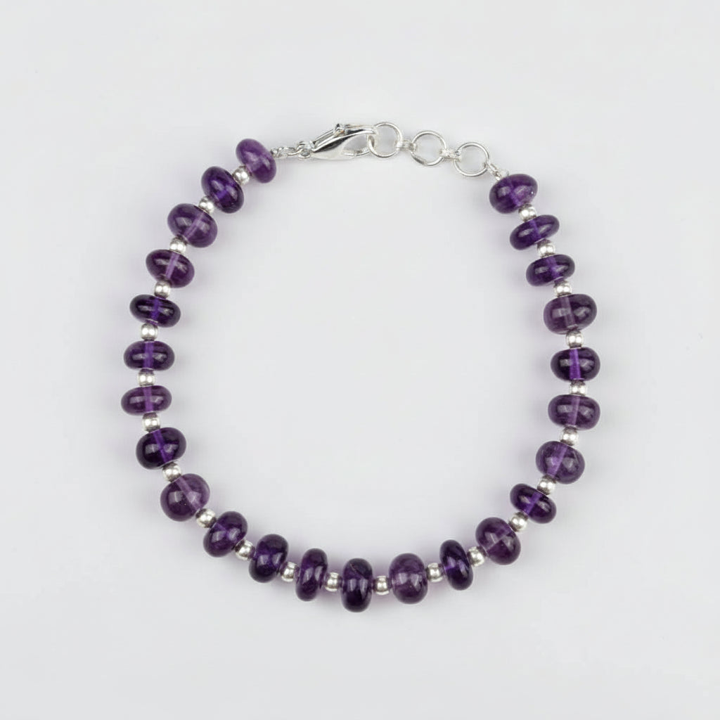 Amethyst Elliptical Beads German Silver Balls Bracelet-10 mm