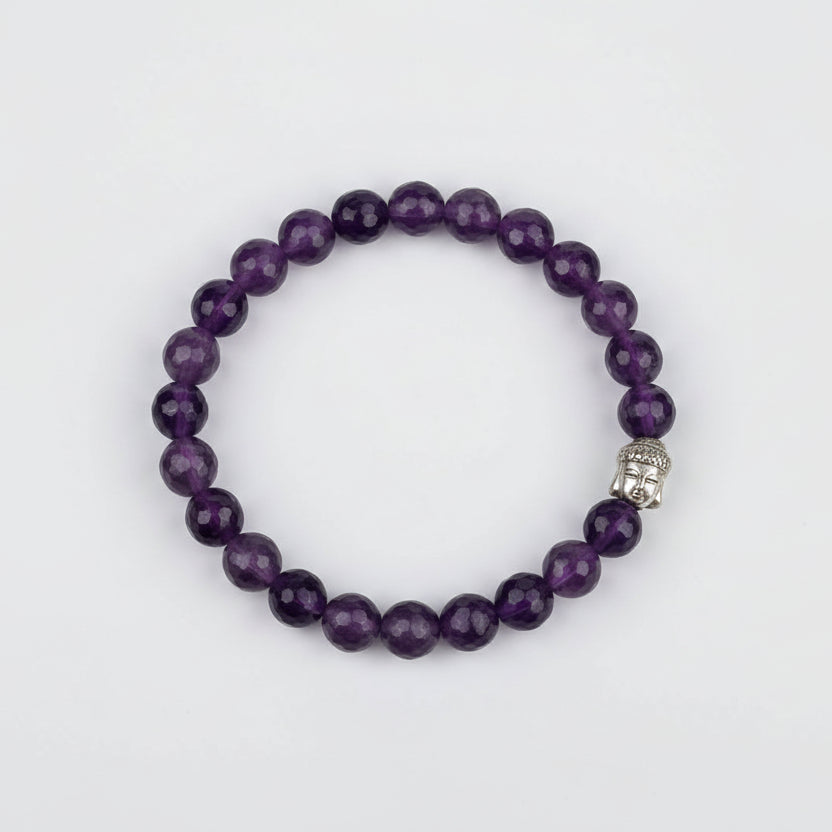 Amethyst Faceted Beads Buddha Charm Bracelet-10 mm