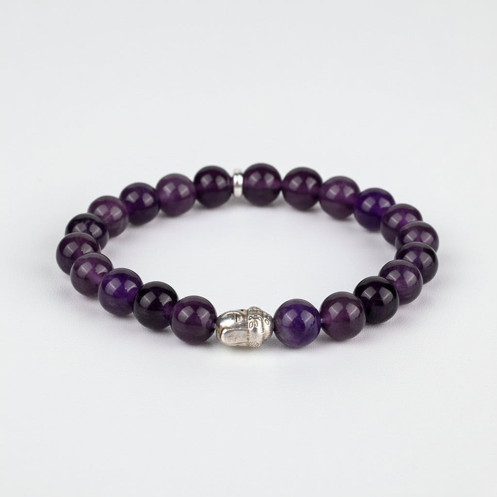 Amethyst Buddha Charm Bracelet-8 mm