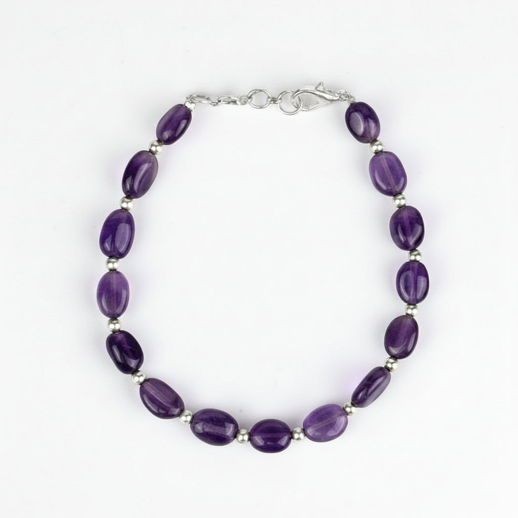 Amethyst Oval Beads German Silver Bracelet