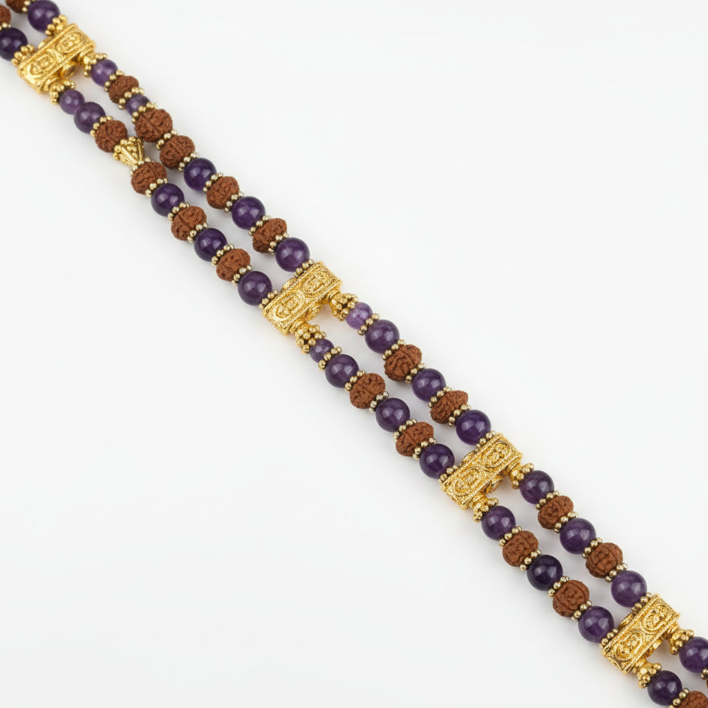 Amethyst & 9 Mukhi Rudraksha Designer Bracelet-6 mm