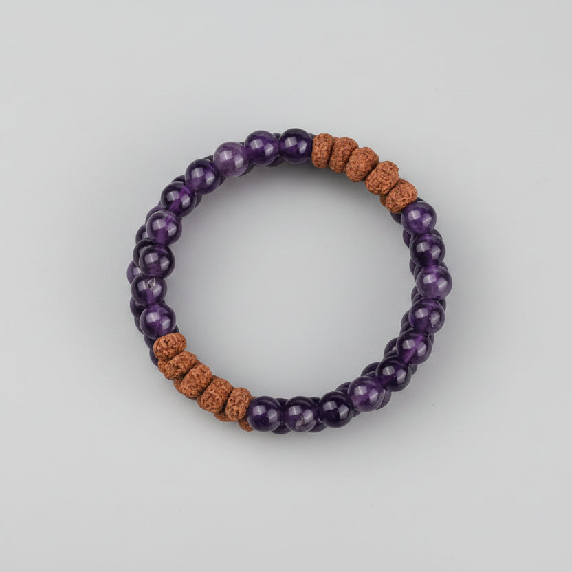Amethyst & 9 Mukhi Rudraksha Spiral Stack Bracelet-6 mm