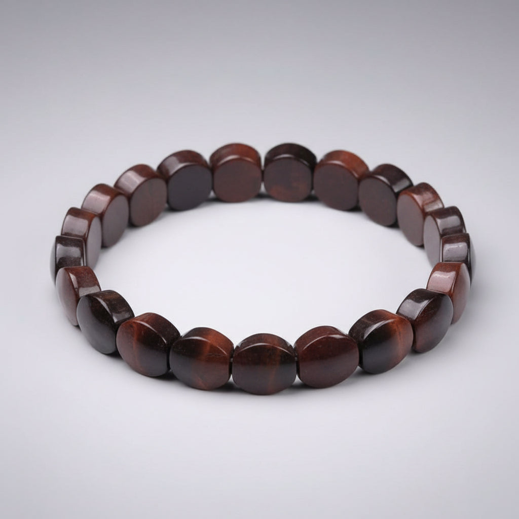 Red Tiger Eye Oval Faceted Beads Bracelet