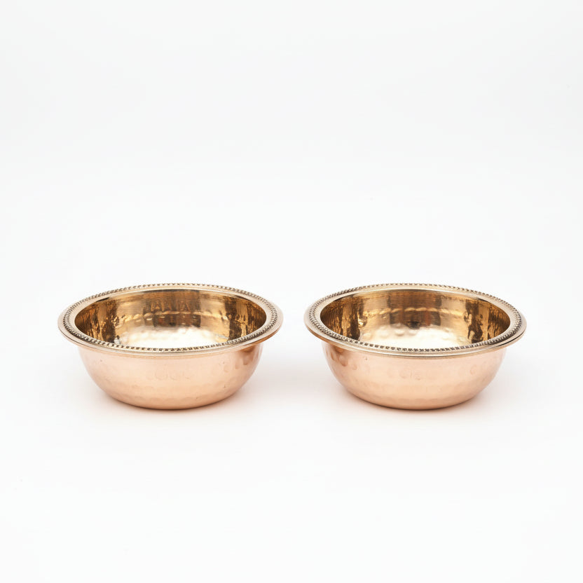 Brass Puja Katori Bowls Hammer Dots Pattern For Tilak, Prasad, Akshat Rice (Set of 2)