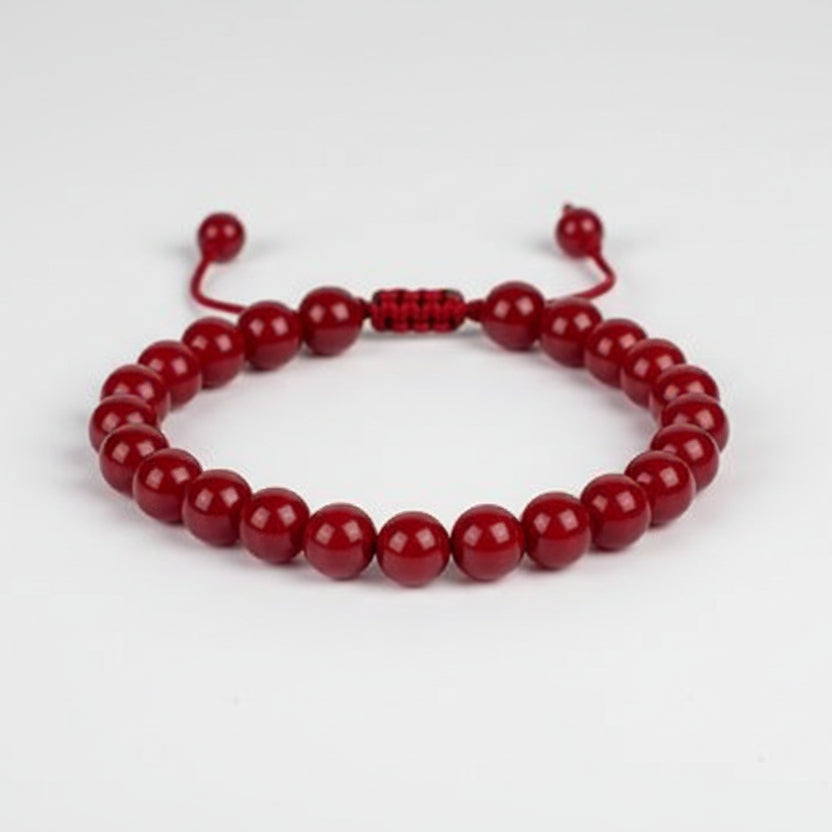 Red Agate Round Bead Bracelet-Elastic