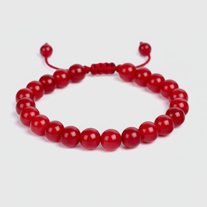 Red Agate Round Bead Bracelet-Thread