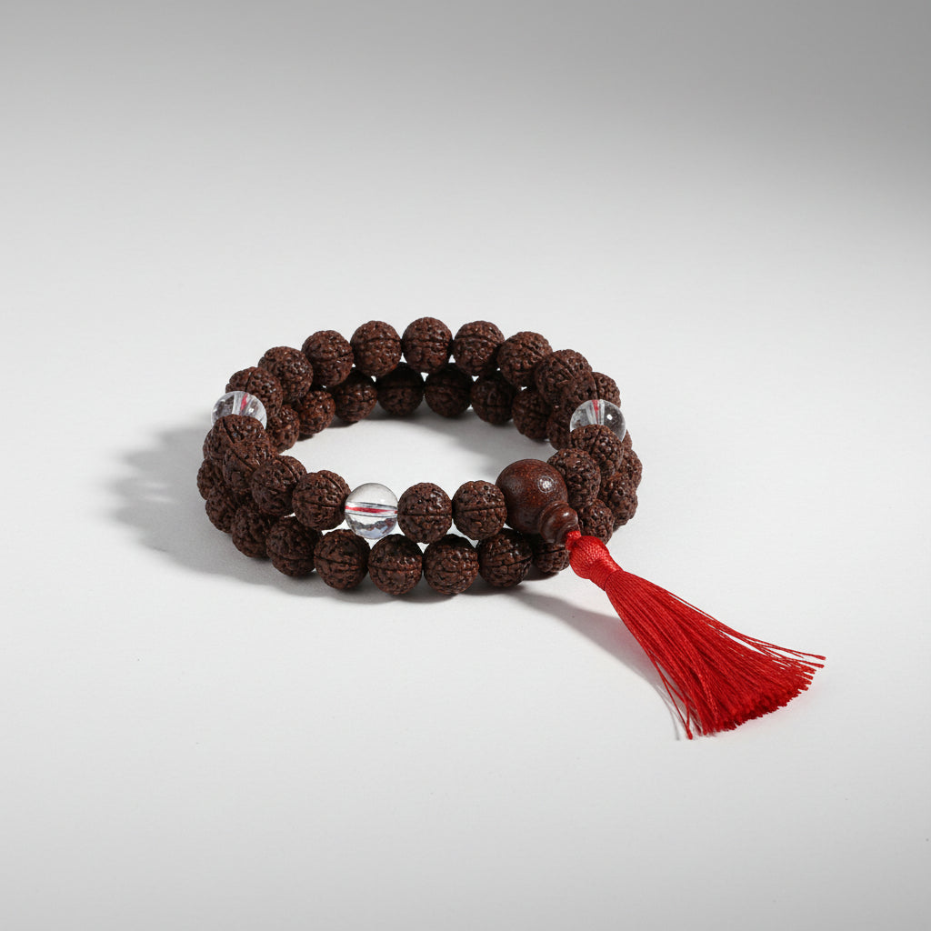 Red Sandalwood & Sphatik Beads Bracelet-Adjustable Thread
