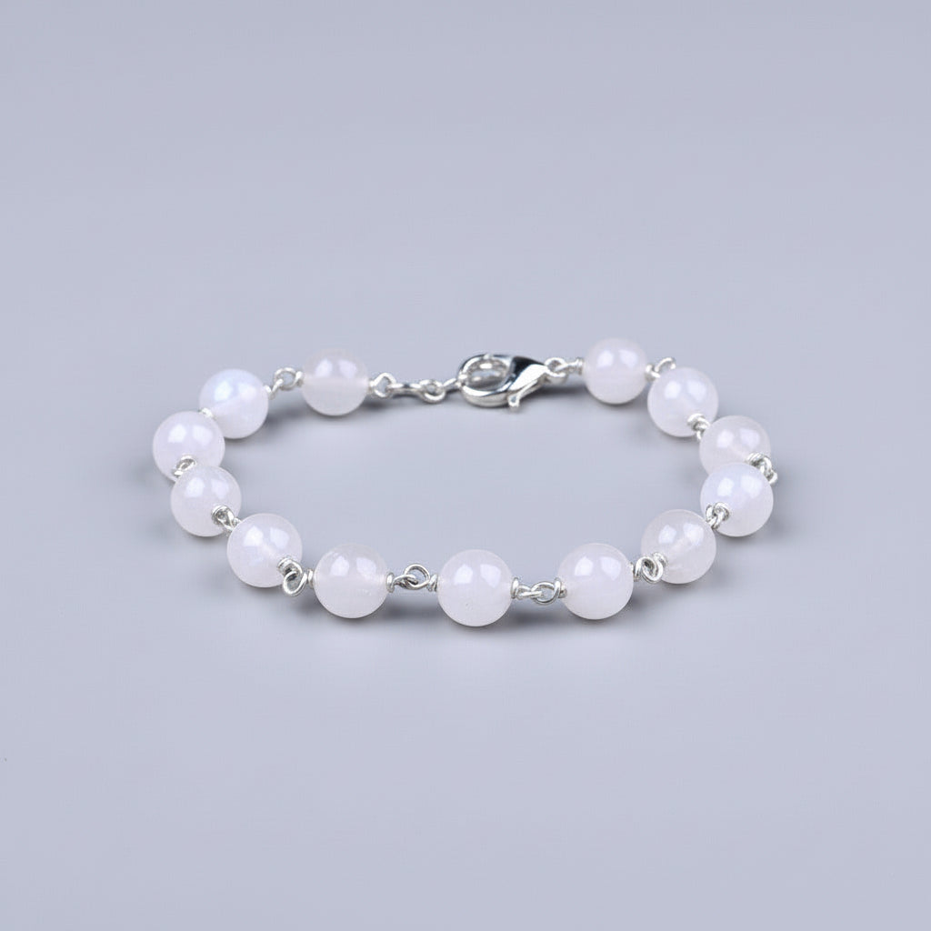 Rose Quartz German Silver Wire Bracelet-8 mm