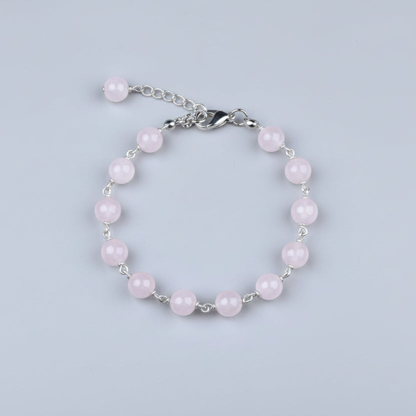 Rose Quartz German Silver Wire Bracelet-10 mm