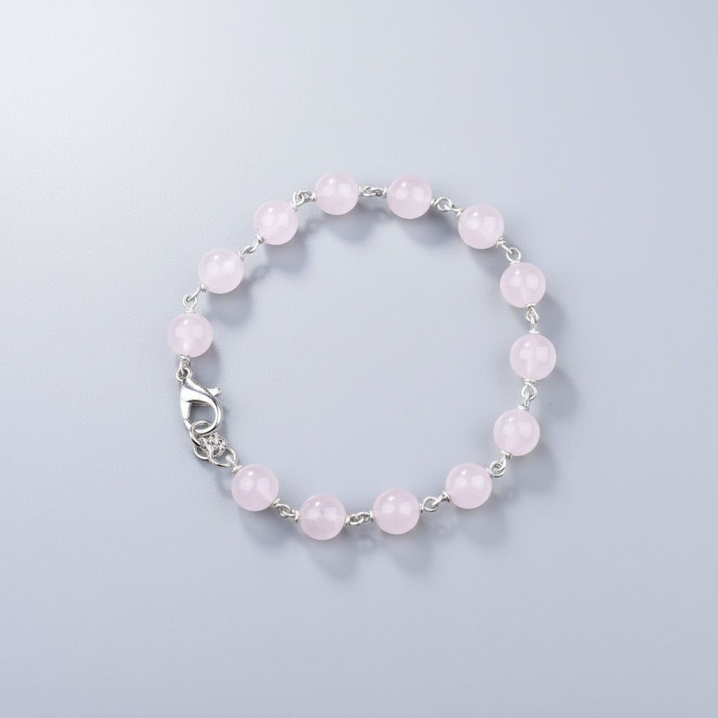 Rose Quartz German Silver Wire Bracelet-8 mm