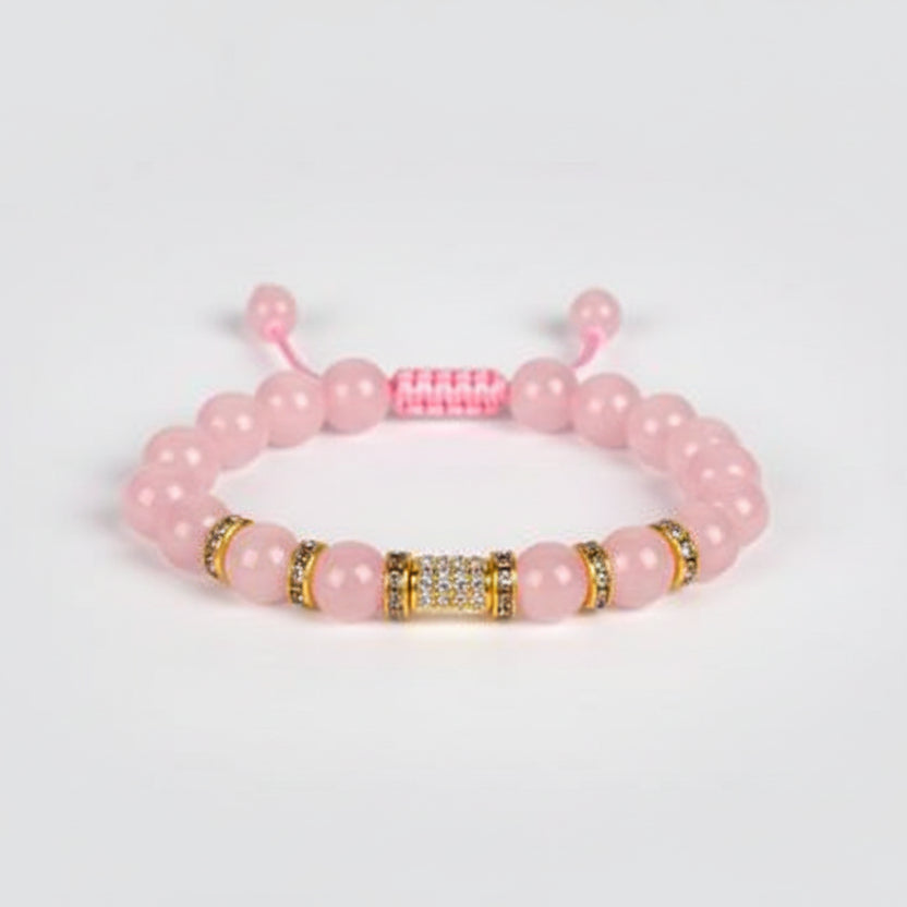 Rose Quartz with Buddha Bracelet (8 mm)-Thread