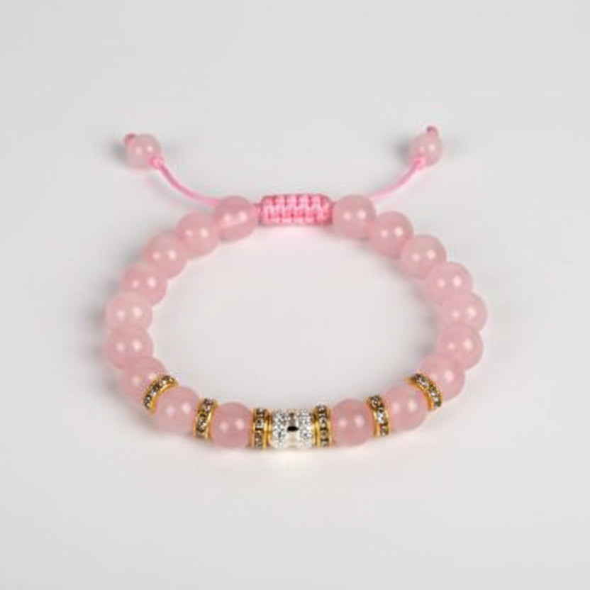 Rose Quartz with Buddha Bracelet (8 mm)-Elastic