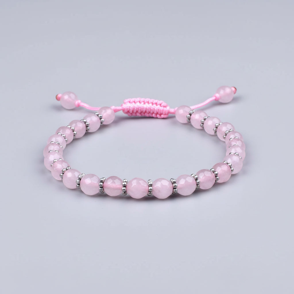 Rose Quartz Faceted German Silver Chakri Adjustable Bracelet-8 mm