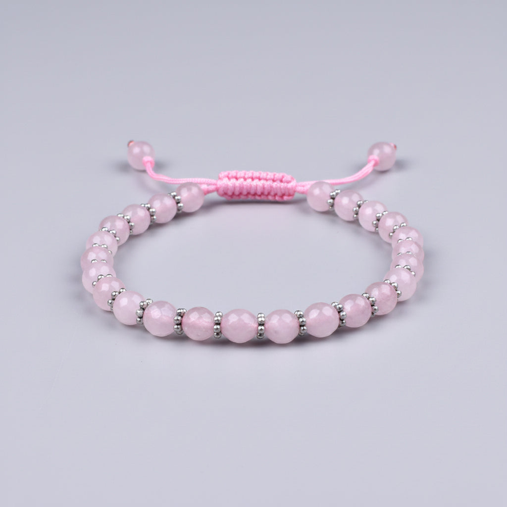Rose Quartz Faceted German Silver Chakri Adjustable Bracelet-6 mm