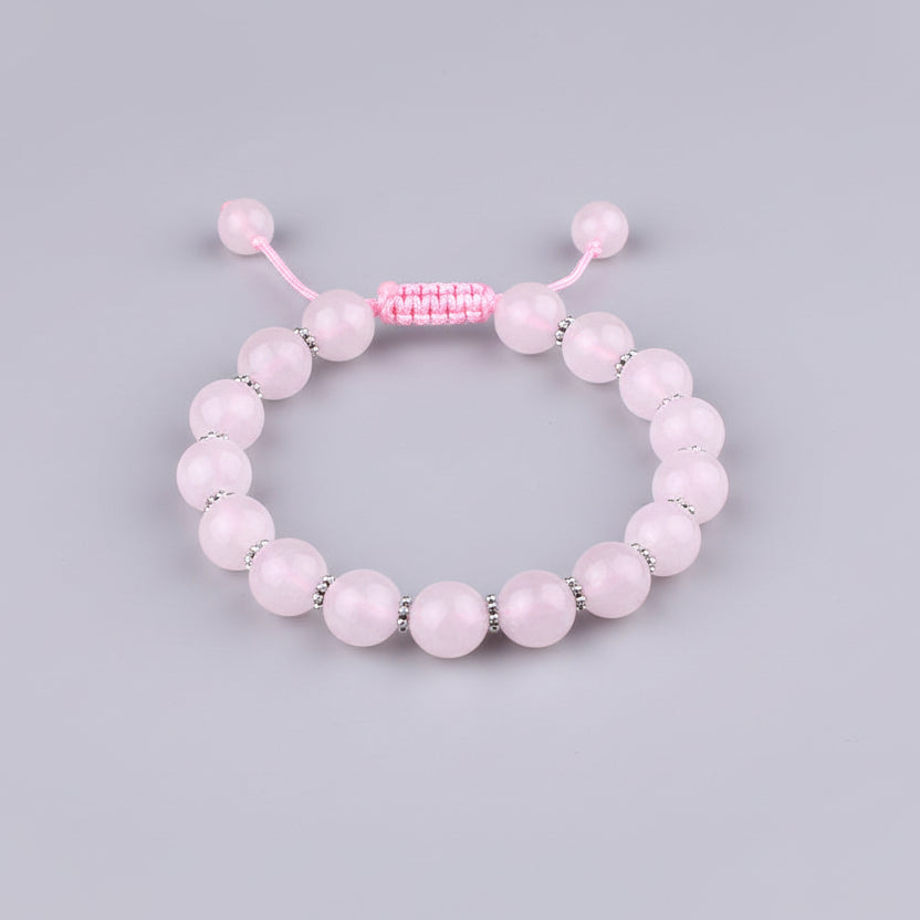 Rose Quartz Faceted German Silver Chakri Adjustable Bracelet-6 mm