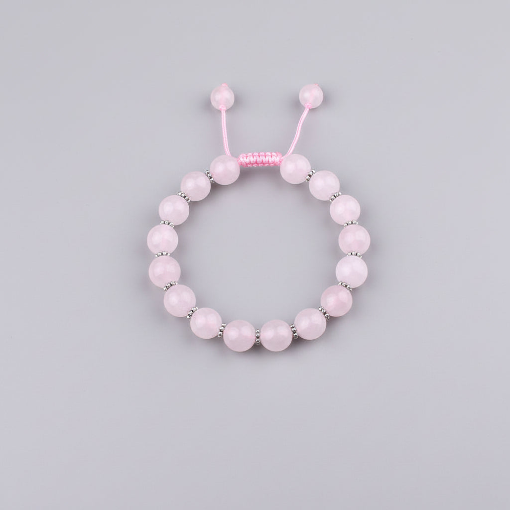 Rose Quartz Faceted German Silver Chakri Adjustable Bracelet-8 mm