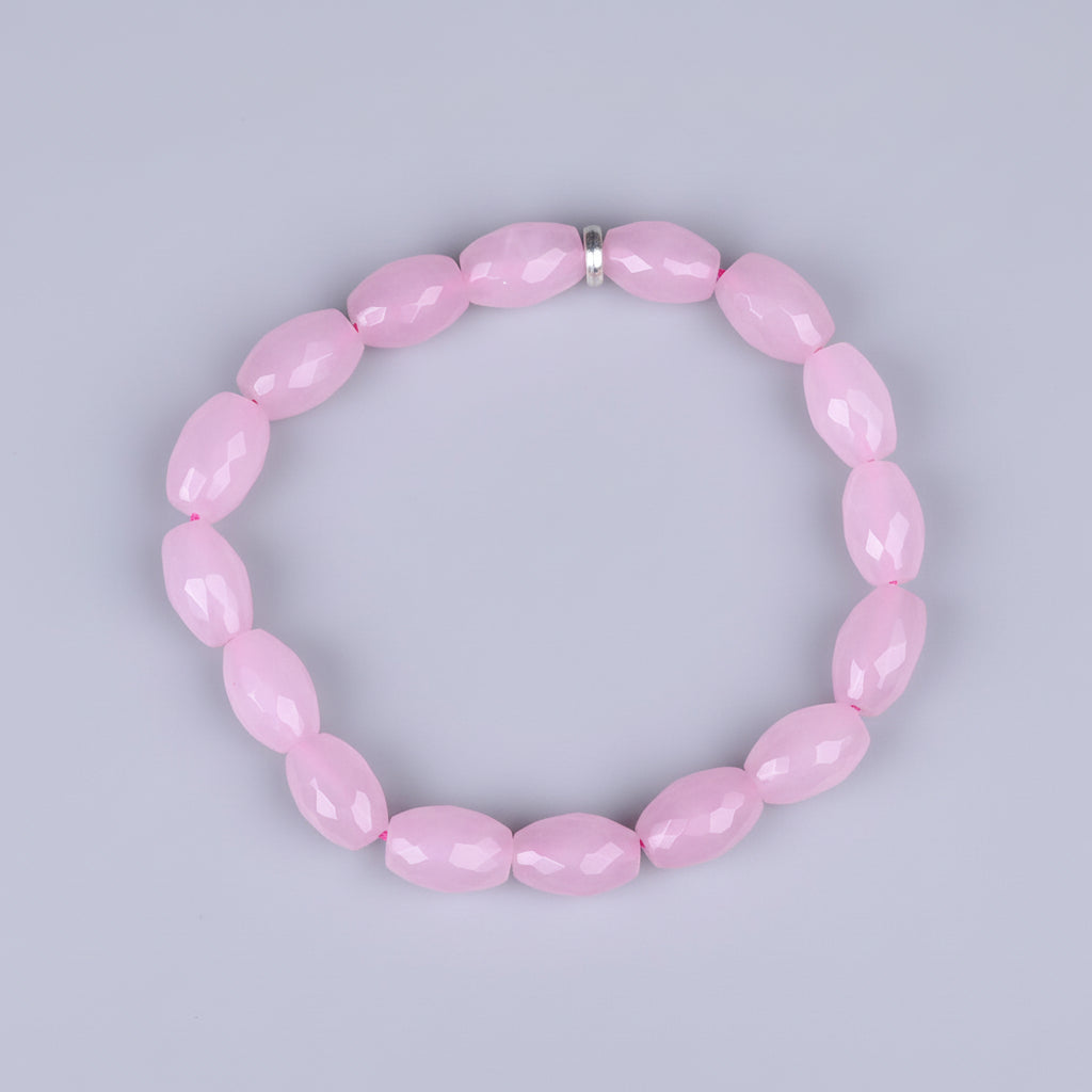 Rose Quartz Faceted Drum Shape Beads Bracelet