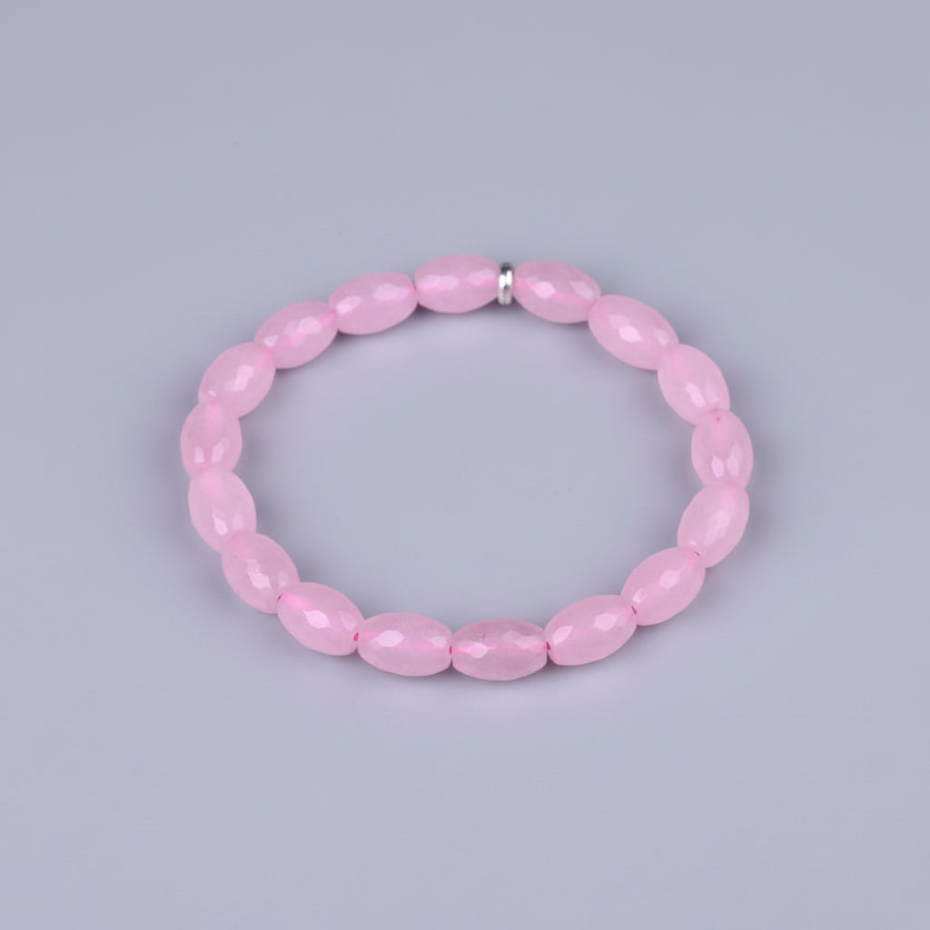 Rose Quartz Faceted Drum Shape Beads Bracelet